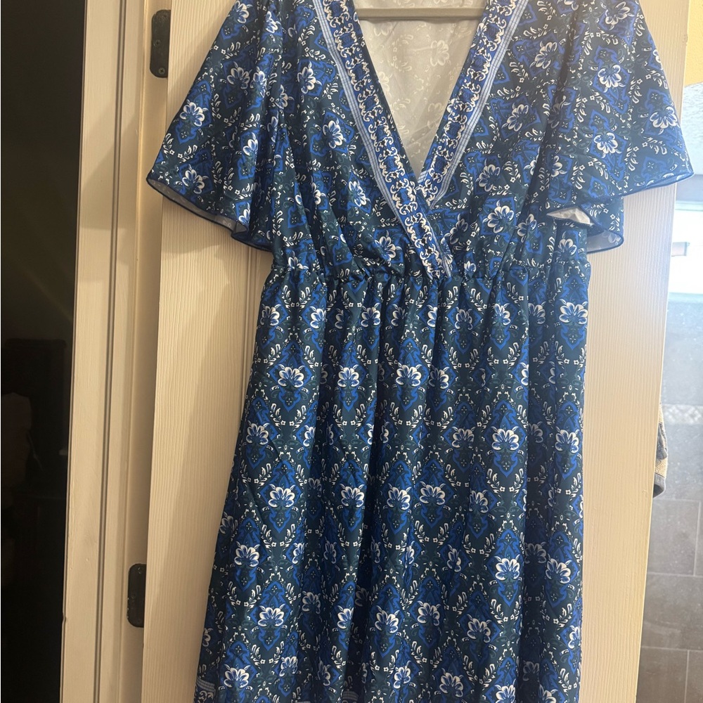 SHEIN Blue Midi Sundress with Flutter Sleeves